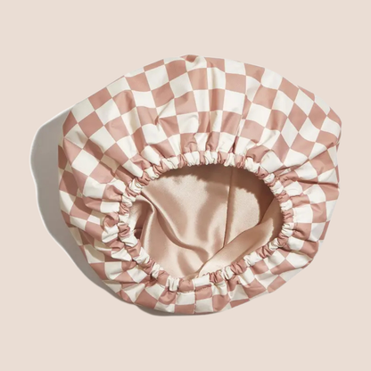 Terracotta Checker Satin Shower Cap