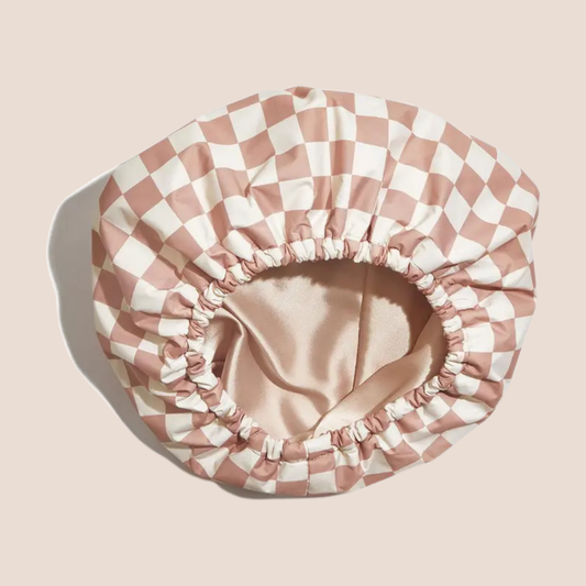 Terracotta Checker Satin Shower Cap
