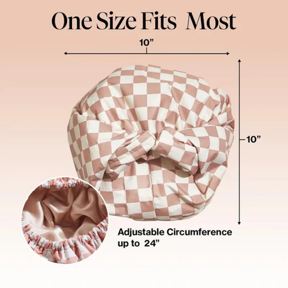 Terracotta Checker Satin Shower Cap
